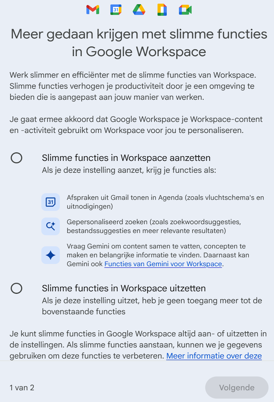 Melding Gmail slimme functies